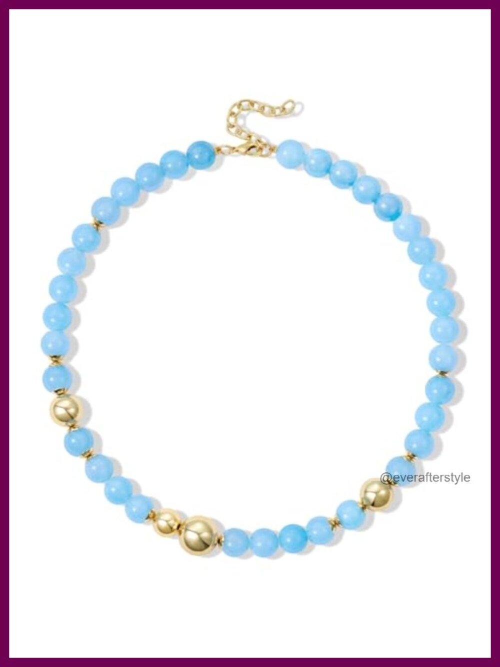 Natural Stone Beaded Choker Necklace 14K Gold Plated Beads 16in